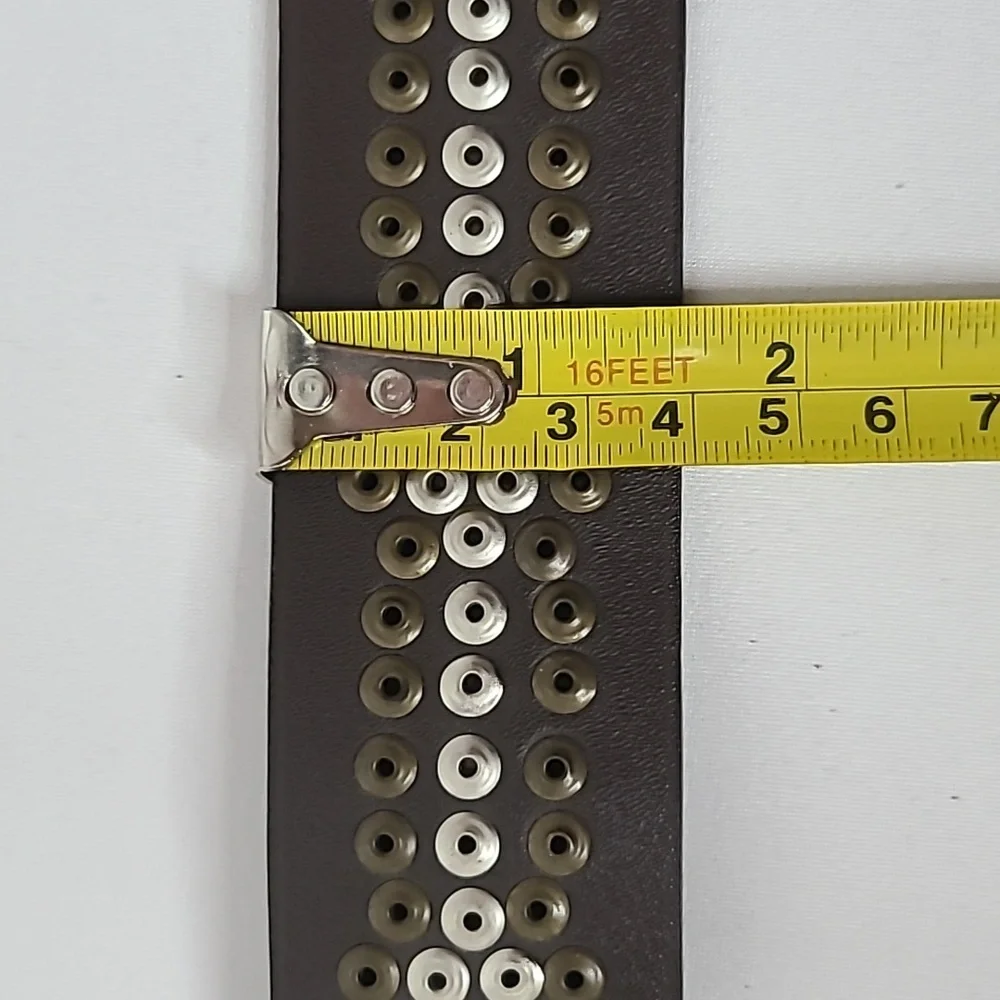 Vintage Y2K Perry Ellis Western Belt Embellished Scroll Design Faux Leather Brwn